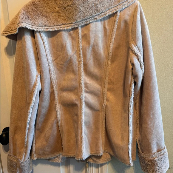 Monoreno Faux Fur Suede Women’s Tan Jacket Fleece Lined Zipper Sz L - Picture 8 of 11